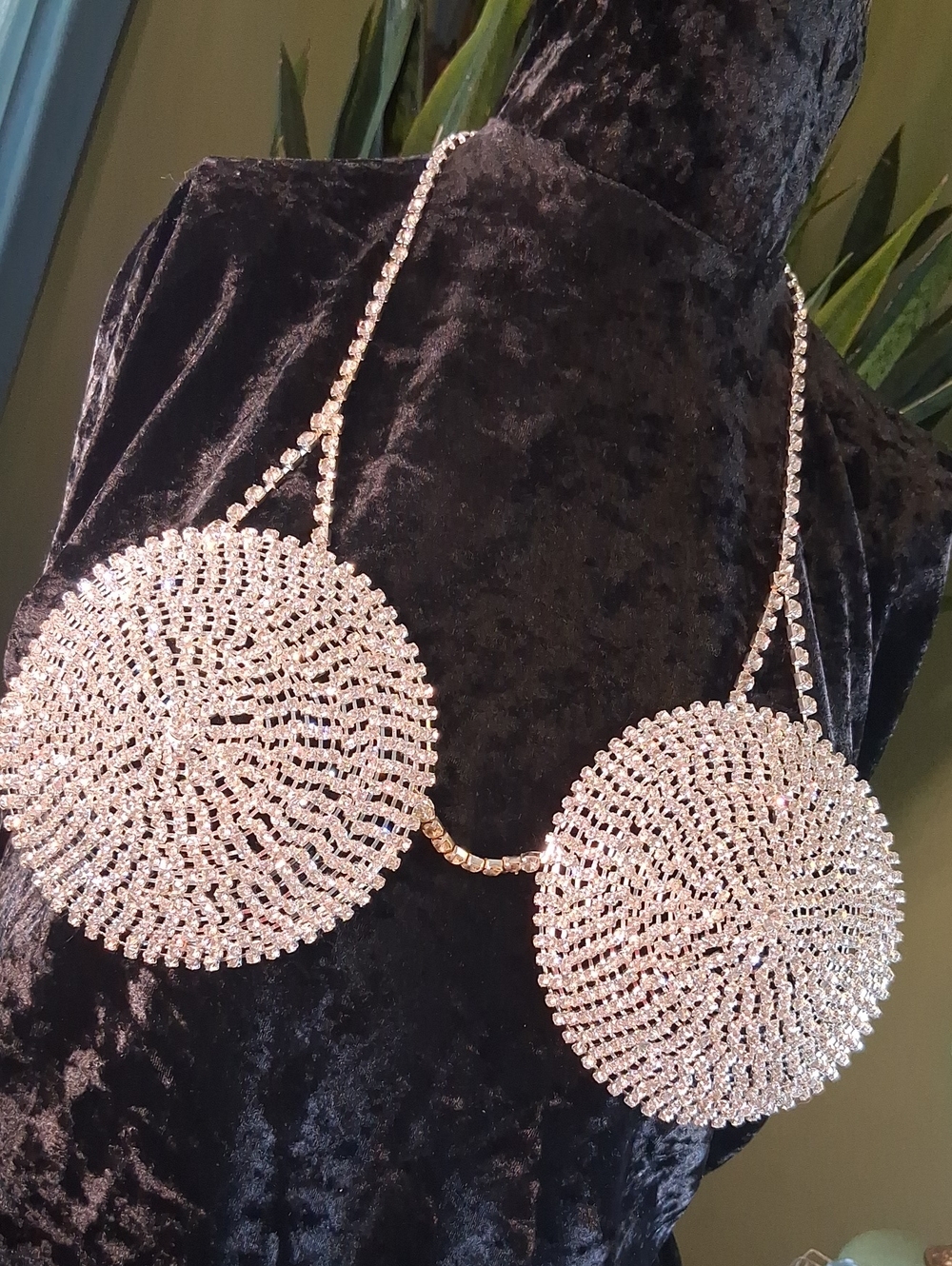 Crystal Disc Statement Bra Top - Sparkling Gold 18 To 28 In. Chest